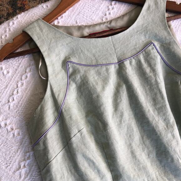 Y2K Sangria Linen-Blend Sage Green Embroidered Floral Shift Dress Sz 8 Cottage - Picture 4 of 11